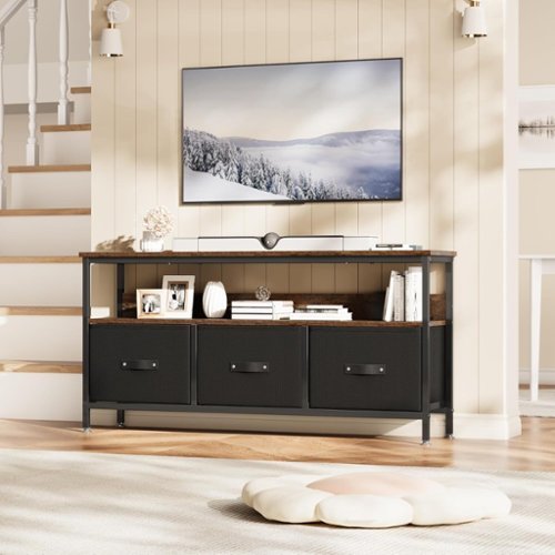 Acekool - Dresser TV Stand with 3 Fabric Drawers for 55'' TV, Black + - Brown-Front_Standard 