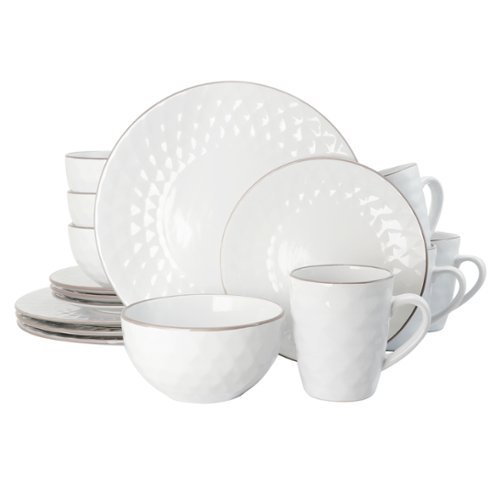 Elama - Elama's Luxurious Medici Pearl 16 Piece Dinnerware Set in Slate and Stone Pearl with Setting for 4 - Pearl White-Front_Standard 
