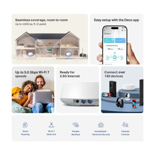 TP-Link Deco 7 BE5000 Dual-Band Wi-Fi 7 Whole Home Mesh Router System – Deco BE5000 (2-Pack) - White WORLDWIDE DELIVERY
