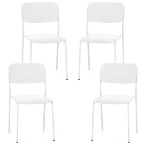 Costway Modern Dining Chairs Set of 4 with Tilted Backrest & Sturdy Metal Legs Plastic - White