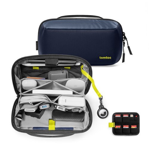tomtoc - Navigator-T13 Electronic Organizer Accessory Storage Bag Tech Pouch for MacBook Charger, Cables, Power Bank, Hard Drive - Navy Blue