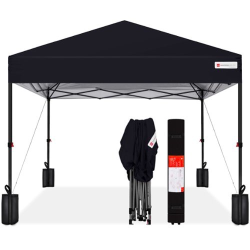 Best Choice Products - 12x12ft Easy Setup Pop Up Canopy w/ 1-Button Setup, Wheeled Case, 4 Weight Bags - Black-Front_Standard 