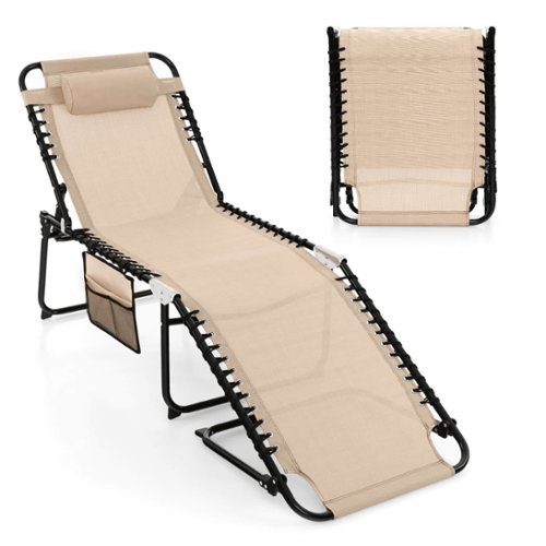 Costway 1 PC Patio Folding Chaise Lounge Chair Portable Sun Lounger with Adjustable Backrest - Beige