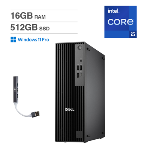 Dell - Pro Slim QCS1250 Mini Desktop (Intel i5-14500, 16GB DDR5, 512GB PCIe SSD, Intel UHD 770, Win 11 Pro) w/USB Hub - Black-Front_Standard 