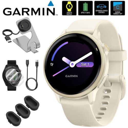 Bundle - Garmin - VIVOACTIVE 6 Health & Fitness GPS Smartwatch 42mm + Loaded Accessory Package - Lunar Gold with Bone Band - (2025)-Front_Standard 