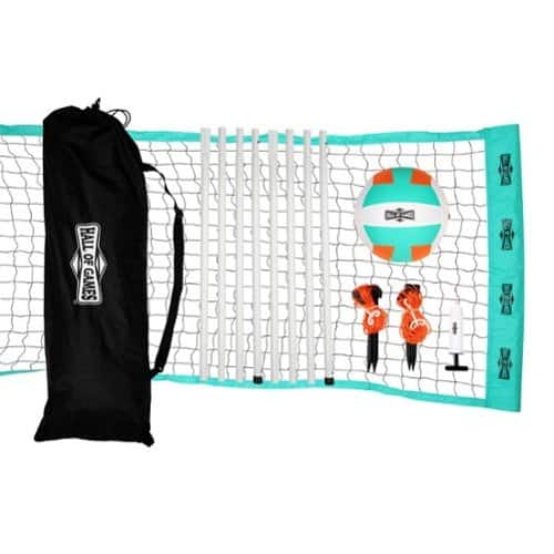 Hall of Games 20-ft Outdoor Volleyball Net and Carrying Bag Set with Official Size Volleyball - White / Blue / Orange / Black