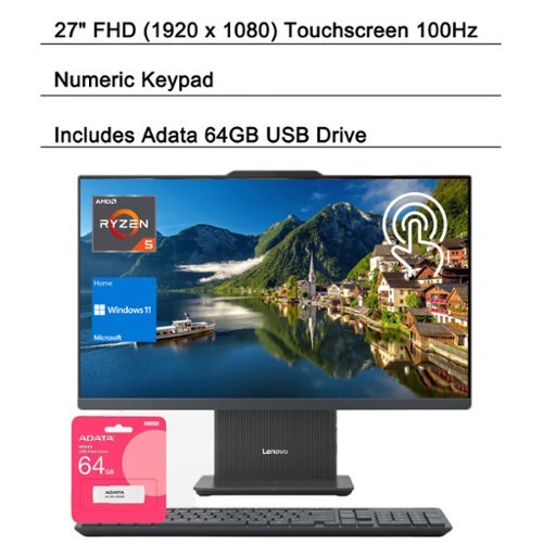 Lenovo - IdeaCentre I 27" Touchscreen All-in-One - Wireless KB & M - AMD Ryzen 5 7535HS - 16GB RAM, 1TB SSD - For Home & Daily - Gray-Front_Standard 