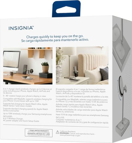 Insignia™ 4-in-1 15W Qi2 Certified Fast Charge Wireless Charging Stand for iPhone, Apple Watch, AirPods & Qi Devices - Silver BUY IN UAE