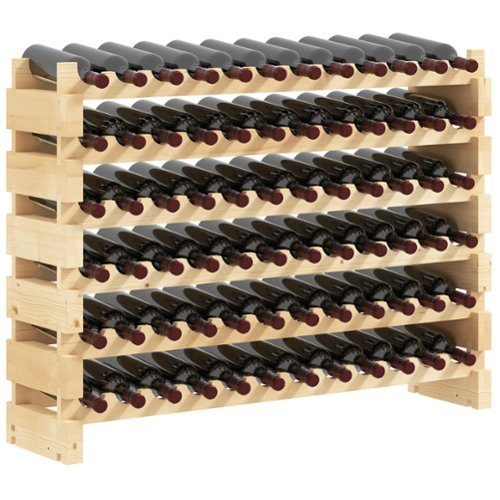 Homcom - Stackable Wine Rack, Modular Storage Shelves, 72-Bottle Holder, Freestanding Display Rack for Kitchen, Pantry, Cellar - Natural Wood-Front_Standard 