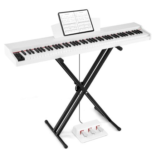 Costway - 88-Key Keyboard Piano Set with Adjustable Stand & 2 Keyboard Mode 2 Speakers - White-Front_Standard 