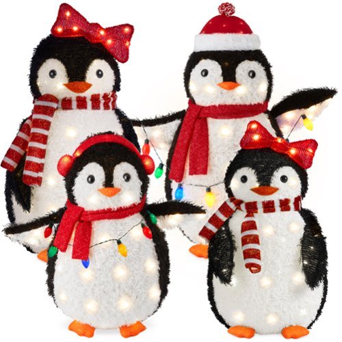 Best Choice Products - 4-Piece Lighted 3ft Pop-Up Penguin Family Outdoor Christmas Decoration w/ 300 LED Lights - Red - Red - 4Pc-Front_Standard 