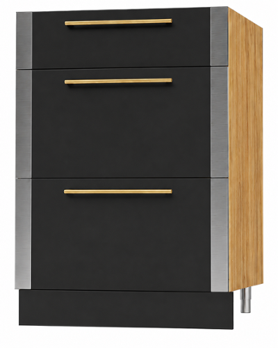 AGA - 24" One 1/4 Drawer Two 3/8 Drawer Cabinet Base - Oak - Black