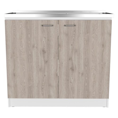 TuHome - Napoles Utility Sink With Cabinet, Double Door, One Shelf - Smokey Oak / Light Gray-Front_Standard 