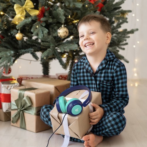 Tronsmart KH01C Wired Headphones for School Travel, Safe Volume Limited, Foldable Lightweight Over-Ear Headphones for PC/Tablet - Blue/Green BUY IN MIDDLE EAST