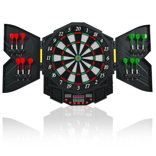 Costway - Professional Electronic Dartboard Cabinet Set w/ 12 Darts Game Room LED Display - Black