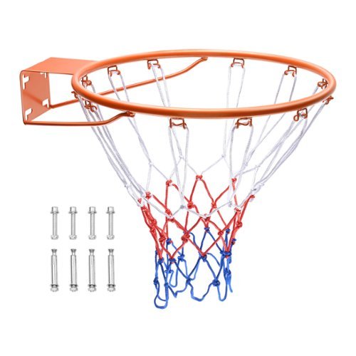 VEVOR - Basketball Rim, Wall Door Mounted Basketball Hoop, Heavy Duty Q235 Basketball Flex Rim Goal Replacement with Net - Orange-Front_Standard 