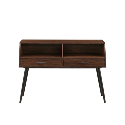 Walker Edison - Contemporary 2-Drawer Entry Table with Glass Shelves - Dark Walnut/Black-Front_Standard 