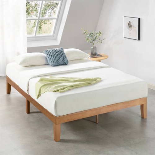 Hivvago - Queen size Solid Wood Platform Bed Frame in Wooden Finish - Brown-Front_Standard 