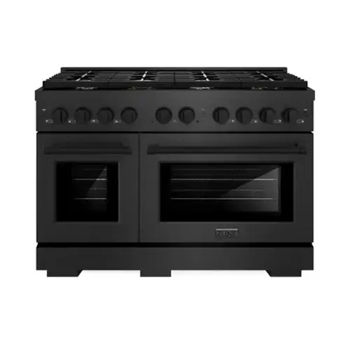 Front. ZLINE - 48 in. 6.7 cu. ft. Freestanding Paramount Double Oven Dual Fuel Range with 8 Gas Burners in Black Satin Stainless Steel - Black Satin Stainless Steel.
