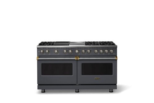 Viking - Pro 5 Series 9.4 Cu. Ft. Freestanding Sealed 8B DF Convection Range/Griddle/Grill - Cast Black w. Burshed Brass Trim - Cast Black