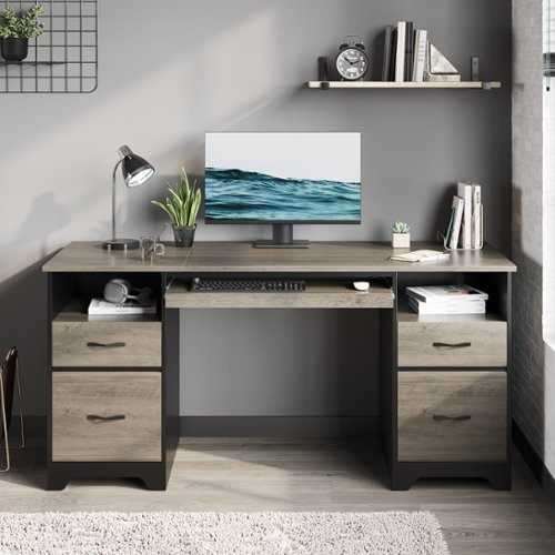 Bestier 59-Inch Computer Gaming Desk with Four Drawers Executive Office Desk with File Drawer - Gray