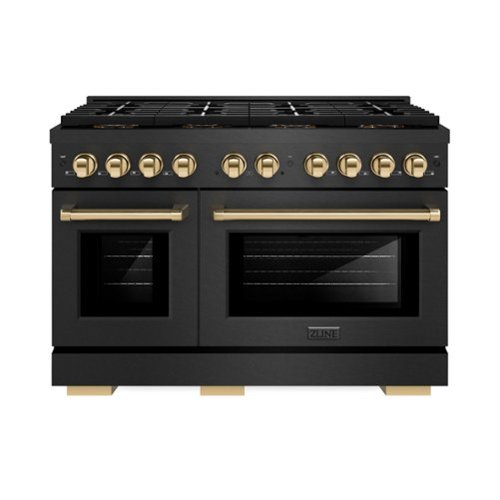 ZLINE - Autograph 48 in. 6.7 cu. ft. Double Oven Freestanding DuoPro Gas Range in Black Satin Stainless Steel and Gold Accents - Black Satin Stainless Steel