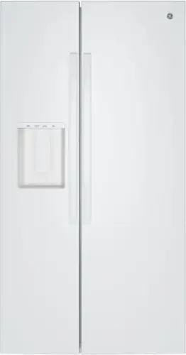 Front. GE - 36 in. Wide 23.6 Cu. Ft. Freestanding Counter-Depth Side-By-Side Refrigerator ith Extra Tall Water and Ice Dispenser - White.