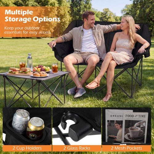 Gymax Double Camping Chair w/ Cup Holders Glass Racks & Mesh