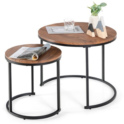 Costway Nesting Coffee Table Set of 2 for Balcony Living Room Modern Round Side Tables - Brown