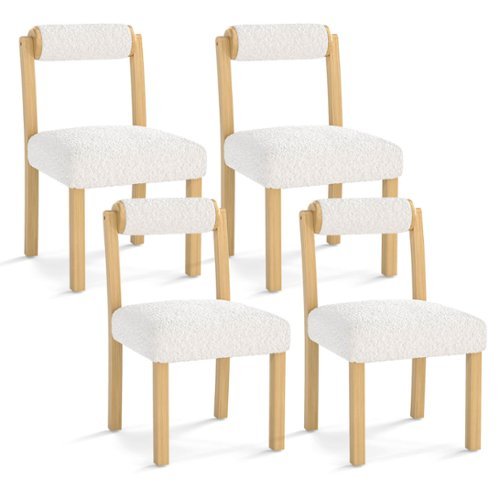 Costway - Wooden Dining Chair Set of 4 Faux Sherpa Upholstered Kitchen Dining Room Chairs - White