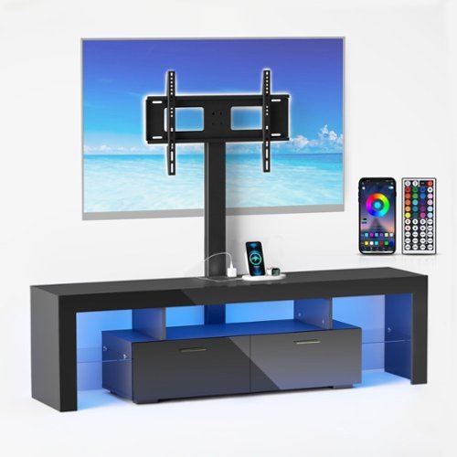 Skyzoo - Modern TV Stand with Mount Swivel and LED Lights, TV Table - Black-Front_Standard 