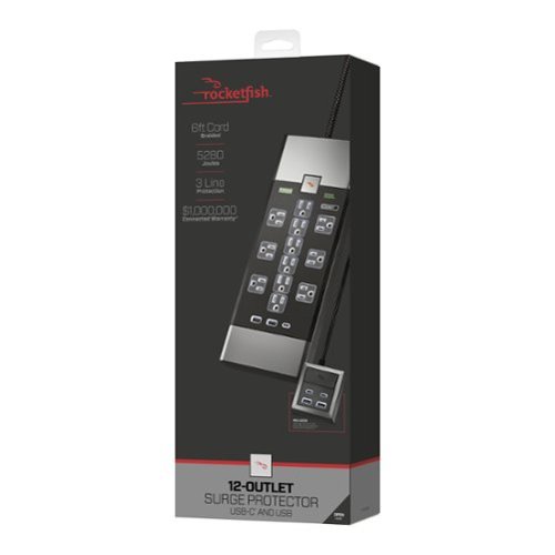 Rocketfish™ 12-Outlet 5,280 Joules Surge Protector with USB and USB-C - Black BUY IN UAE