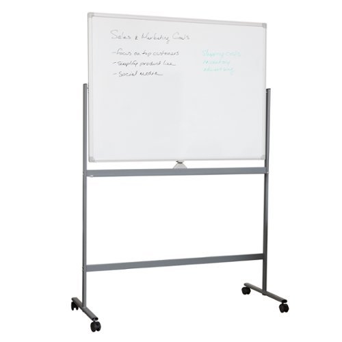 Mind Reader - Rolling Double-Sided Dry Erase Magnetic Board, Board Size: 47 x 35.5, Overall Size 49.5"L x 21"W x 73.5"H - White