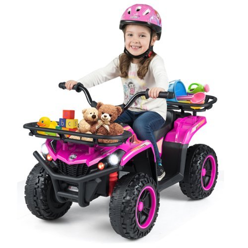 Gymax - Electric ATV for Kids 24V 4-Wheeler Ride on Toy w/ Slow Start Songs Stories Tunes - Pink-Front_Standard 