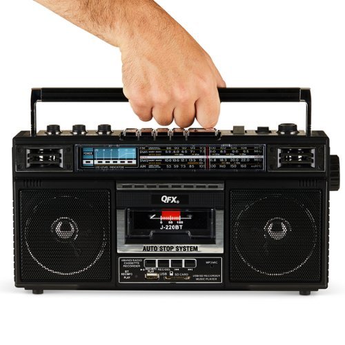 QFX Portable Cassette AM/FM/SW1-2 Radio Bluetooth Boombox with USB Recording - Black WORLDWIDE DELIVERY