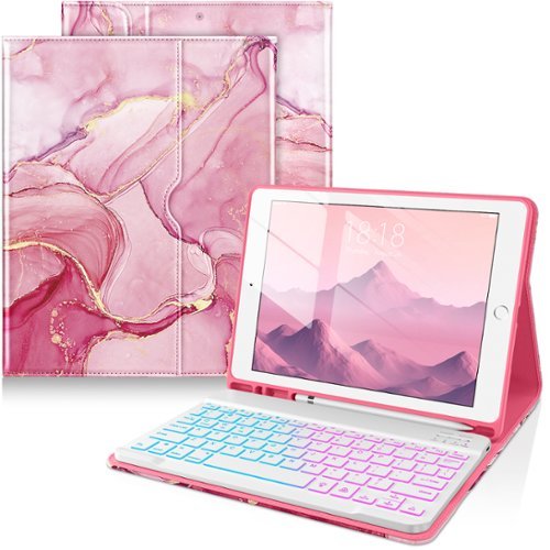 DTTO - Case for iPad 10.2" (7th/8th/9th Gen) Case with Detachable Backlit Keyboard, Pencil Holder & Pocket - Watermelon Marble-Front_Standard 