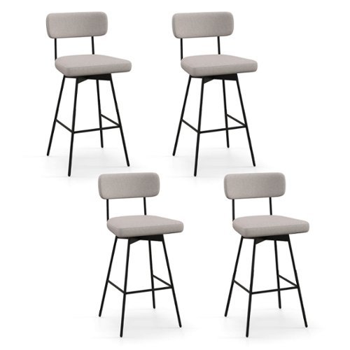 Costway - 29" Upholstered Swivel Bar Stool Set of 4 with Padded Seat & Backrest Metal Frame - Beige