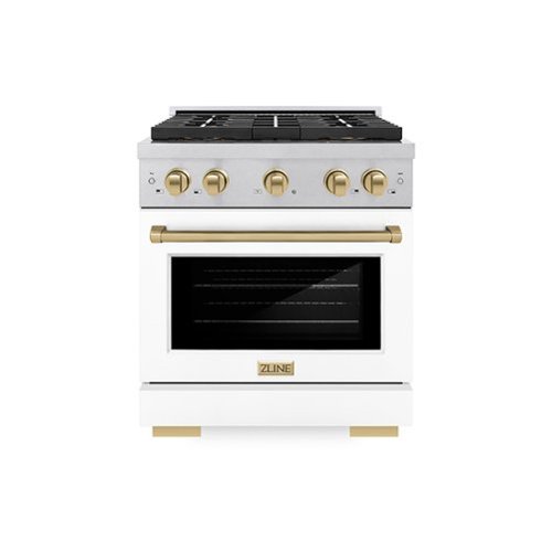 ZLINE - Autograph 30 in. 4.2 cu. ft. Freestanding Paramount Gas DuoPro Range in Satin Steel with White Door and Bronze Accents - White Matte