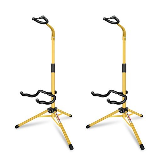 5 CORE - Guitar Stand Pair Floor Folding Holder Soporte Para Guitarra for Acoustic Electric Bass - Yellow-Front_Standard 
