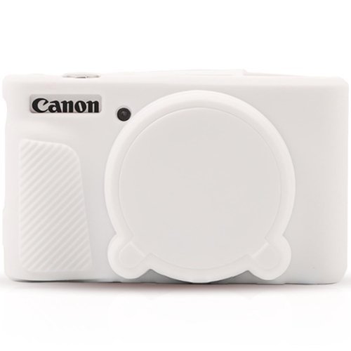 RomeTech - Silicone Case for Canon PowerShot SX730 SX740 HS, Protective Cover & Lens Cap, White-Front_Standard 