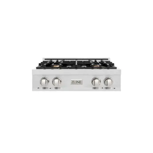 Front. ZLINE - ZLINE 30 in. Classic Gas Rangetop w/ 4 Brass Burners & Porcelain Cooktop in Satin Stainless Steel - Satin Stainless Steel.