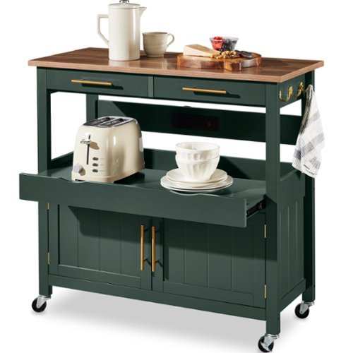 Best Choice Products - 36in Large Rolling Kitchen Island Cart, 2-Door Cabinet, Outlet, Hooks, & Wheels - Forest Green-Front_Standard 