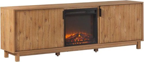 Walker Edison - Reema 70" Modern Reeded TV Stand with Freestanding Electric Fireplace - English Oak