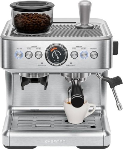 Chefman - Crema Supreme Espresso Machine with Conical Burr Grinder and Steam Wand - Stainless Steel-Front_Standard 