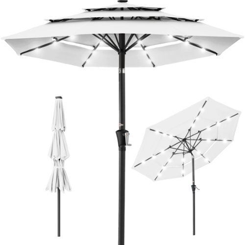 Best Choice Products - 10ft 3-Tier Solar Patio Umbrella w/ 24 LED Lights, Tilt Adjustment, Easy Crank - White-Front_Standard 