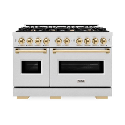 ZLINE - Autograph 48 in. Classic Satin Steel Gas Range w/ 8 Burners & Gold Accents (CGRSZ-48-G) - Stainless Steel-Front_Standard 