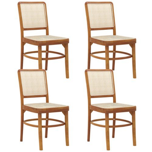 Costway Set of 4 Boho Dining Chairs with Teak Wood Structure & Footrests for Indoor Use - Natural