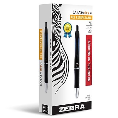 Zebra - Retractable Gel Pen, Medium Point, 0.7mm, Ink, Dozen (45620) - Blue