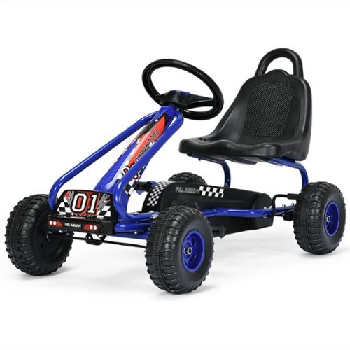 Costway - Kids Pedal Go Kart 4 Wheel Ride On Toys w/ Adjustable Seat & Handbrake - Blue-Front_Standard 