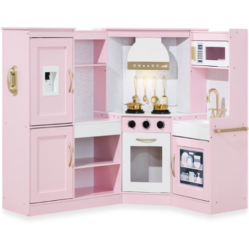 Best Choice Products - Pretend Play Corner Kitchen, Interactive Wooden Kids Set w/ Lights & Sounds - Bevel Pink-Front_Standard 
